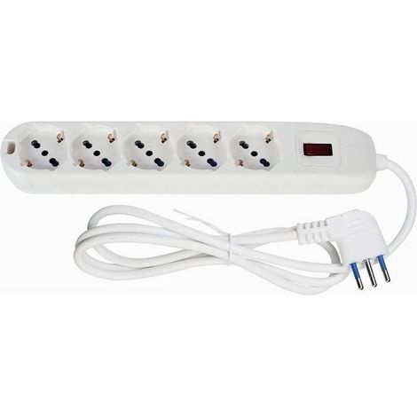 TRADE SHOP - Multipresa 5 Uscite Universali Spina 10a Cavo 1.5mt Ciabatta Colore Bianco 80185n - (1/2)