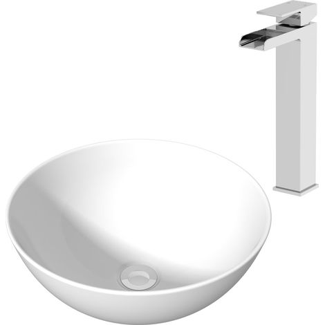 Ceramic Bathroom Vanity Wash Basin Sink Countertop Single Lever Mixer Tap Bundle (1/5)