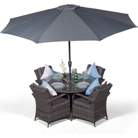 Arizona Round 4 Seater Rattan Patio Dining Set - Grey