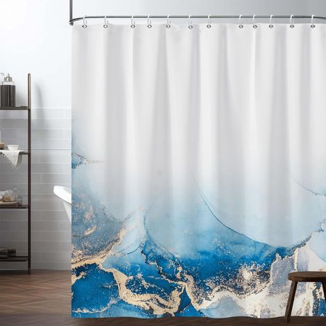 Rideau de Douche en marbre Bleu pour Bain 150x200cm Rideau de Salle de Bain en marbre ombré de Luxe avec Crochet Encre Abstraite Art esthétique Rideau décoratif de Salle de Bain (1/5)