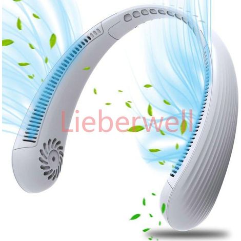 Ventilateur cou Portable,USB Ventilateur 2200mAh sans lame Silencieux personne Collier Ventilateur Nuque Refroidisseur(Blanc pur) (1/5)