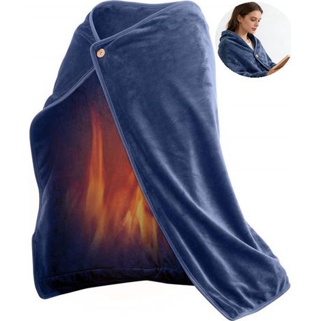Couverture chauffante électrique 100 x 70 cm, rechargeable par USB, flanelle douce, avec boutons, portable pour maison et voyage, bleu (1/5)