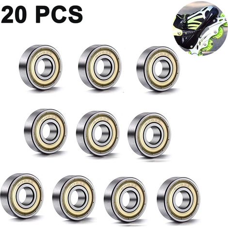Ahlsen 20 piezas 608 ZZ 8 mm x 22 mm x 7 mm Rodamientos rígidos de bolas de metal en miniatura con doble blindaje para patines en línea (1/5)