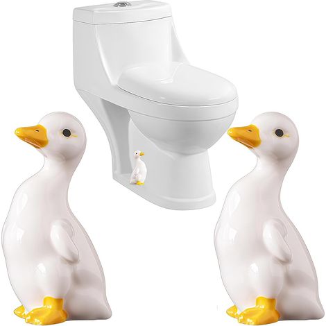 Set of 2 Ceramic Toilet Screw Covers in Duck Design, Cute White Screw Covers with Yellow Accents, Decorative Seat Cover for Preven (1/5)
