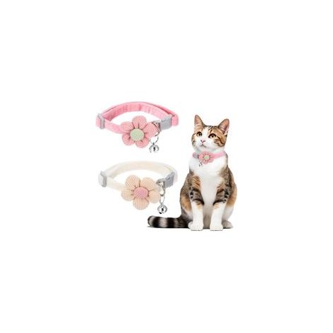 Collier pour chat avec clochette, motif floral pour petits animaux de compagnie, collier pour chat, chien et lapin (rose, beige) (1/5)