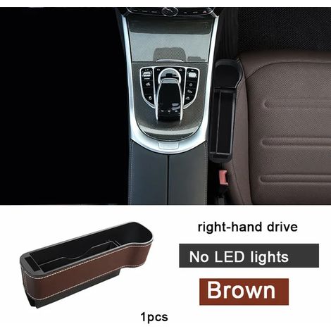 (1 pièce marron à droite) Boîte de rangement étanche pour fente de siège auto, porte-gobelet et éclairage LED d'ambiance. (1/5)
