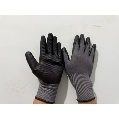 Gants de travail imprimés en mousse de latex, antidérapants et résistants à l'usure, idéaux pour le jardinage, la réparation de machines et le ménage-Gris-noir(23cmx8.5cm、Lot de 10 paires)