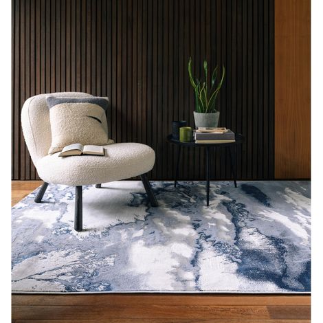 Aurora Storm Marbled Rug for Living Room Bedroom Lounge Quality Modern Abstract Soft Silky Shiny Blue Grey Rug in Medium 120x170 cm (4'x5'6")