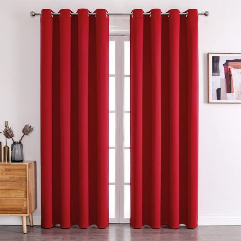 Rideau Occultant Thermique Court Rouge 2 Panneaux 132 × 46 cm, Séparation Anti-UV pour Chambre et Maison, Rideaux Modernes pour Fenêtre (1/5)