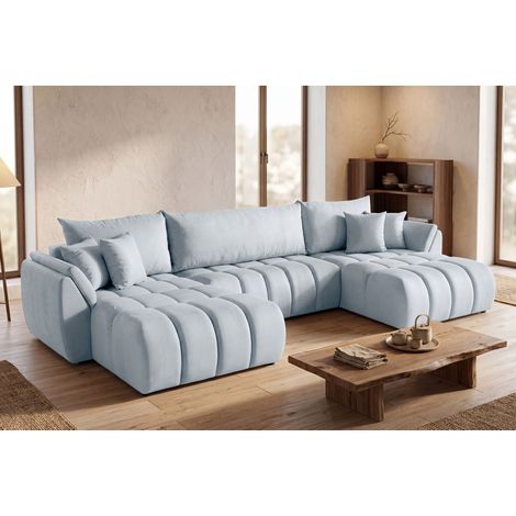 Wohnlandschaft mit Schlaffunktion COLLIN Sofa in Stoff Monolith Hellgrau