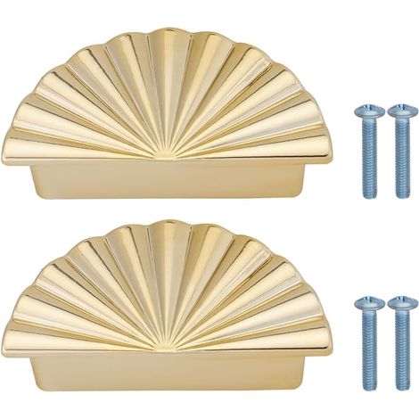 Juego de 2 tiradores de aleación de 64 mm (2,52 pulgadas) para armarios, tiradores de repuesto tipo copa, aptos para cómodas, armarios y puertas de cocina, color dorado. (1/5)