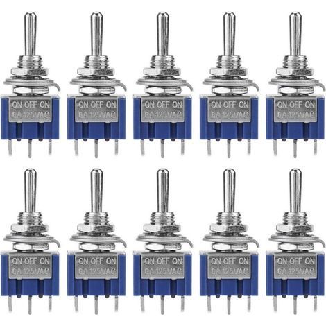 Lot de 10 interrupteurs à bascule 6A 125VAC – Interrupteur 3 positions 3 broches – Diamètre bouton 6 mm pour projets électroniques (1/3)
