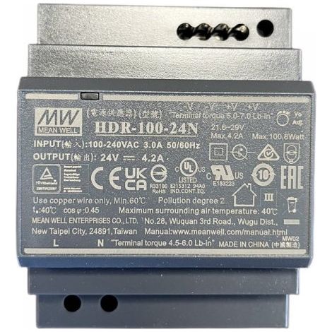 MW MEAN WELL HDR-100-24N Alimentatore Guida DIN 100W 24V 4,2A Input 220V e 110V
