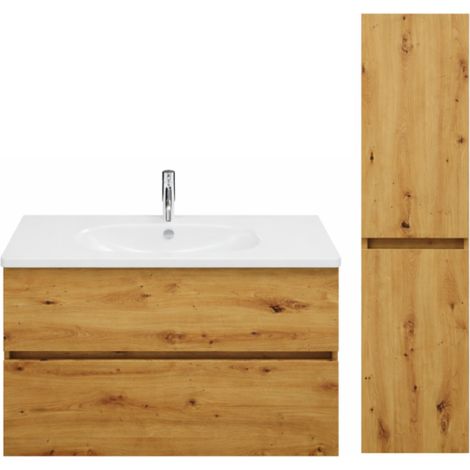 BURGBAD Joline Mueble de baño lavabo 60 cm roble + columna