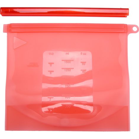 Lot de 2 sacs de conservation alimentaire étanches en silicone rouge 1500ml, réutilisables pour fruits, viande et lait, souples et hermétiques (1/5)