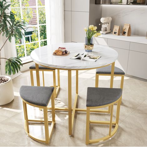 Conjunto de mesa y 4 sillas 80x80x75 cm MDF blanco y gris, ahorro de espacio FloraGrace (1/5)