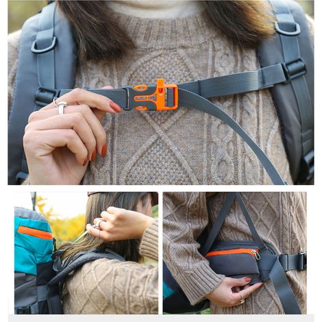 Rucksack aus Oxford-Gewebe, atmungsaktiv und strapazierfähig, mit Schnallenverschluss, ideal zum Wandern, Trekking und Campen, 65 Liter, hellblau. (1/5)
