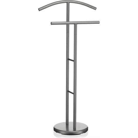 Idimex – Valet de chambre en métal laqué gris – Hauteur 105 cm – Cintre et support pantalon inclus – Assemblage facile