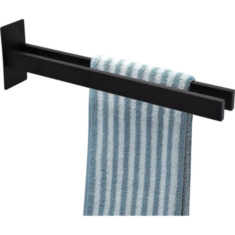 Porte-serviettes noir, porte-serviettes sans perçage, porte-serviettes auto-adhésif, porte-serviettes à deux bras, porte-serviettes noir mat au design moderne, porte-serviettes mural pour salle de bai (1/4)