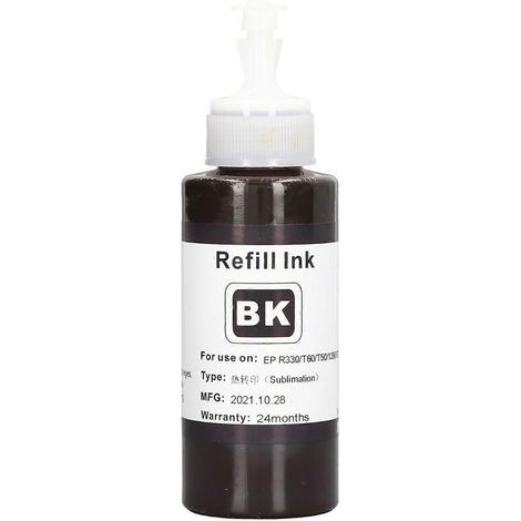 Recharge d'encre de sublimation (100 ml) pour impression par transfert thermique, accessoire pour imprimantes numériques R330, 230, T60 et T50 (BK)