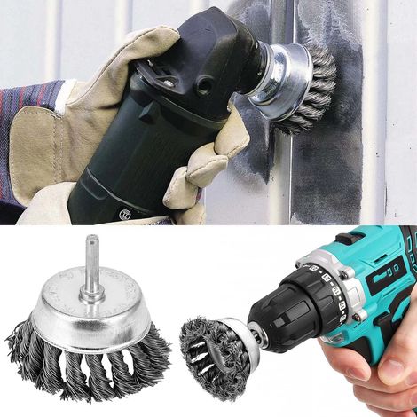 3xRotary Steel Wire Brush Drill Attachment Cup Wheel Set Tool Rust Removal set (1/5)