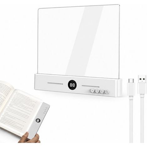 Lámpara de lectura LED con panel transparente, temporizador inteligente y pantalla, 3 modos de luz con atenuación continua, 1200 mAh, para leer en la cama, color negro.