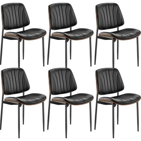 Lot de 6 Chaises Salle à Manger Modernes, Ensemble Chaises de Cuisine en Cuir Rembourré, avec Coussins Épais et Pieds en Métal, Meuble d’Appoint Peu Encombrant, pour Table à Manger, Noir (1/5)