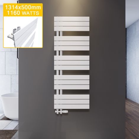 ELEGANT Handtuchheizkörper Paneelheizkorper Handtuchtrockner heizung bad Weiß Badheizkörper Flach design 1314x500mm mit Weiß Thermostat (1/5)