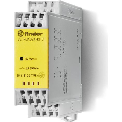 Relais mod contacts guidés 3NO + 1NC 6A 230 à 240V AC AgSnO2 SIL2 à ressort FINDER 7S1482304310PAS