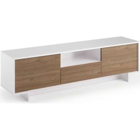Mueble TV con 2 puertas y cajón central en nogal blanco