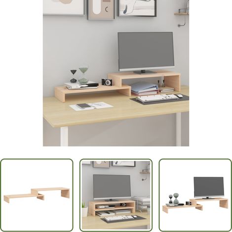 Support écran bois - Support pour moniteur (52-101)x22x14 cm Bois de pin solide (1/5)