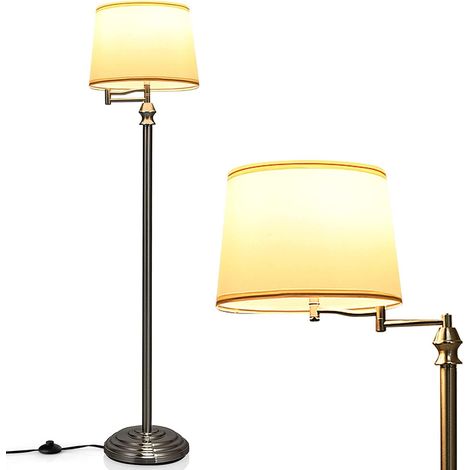Goplus – Lampadaire sur pieds avec bras oscillant rotatif 360° – Abat-jour amovible en PVC – Interrupteur au pied – Compatible ampoules E27 40W (1/5)