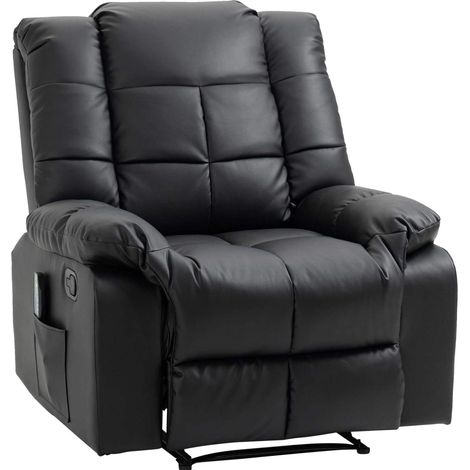 Sillón de masaje eléctrico reclinable con polipiel, madera y acero, negro, 94 x 99 x 99 cm (1/5)