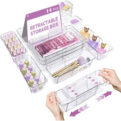 Boîte De Rangement Pour Tiroir - Boîte Acrylique Réglable - Pour Maquillage Ustensiles De Cuisine Et Accessoires - Lot De 14 Pièces (1/5)
