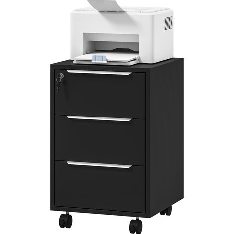 Caisson de bureau à roulettes 3 tiroirs serrures noir 40 x 40 x 63,5 cm