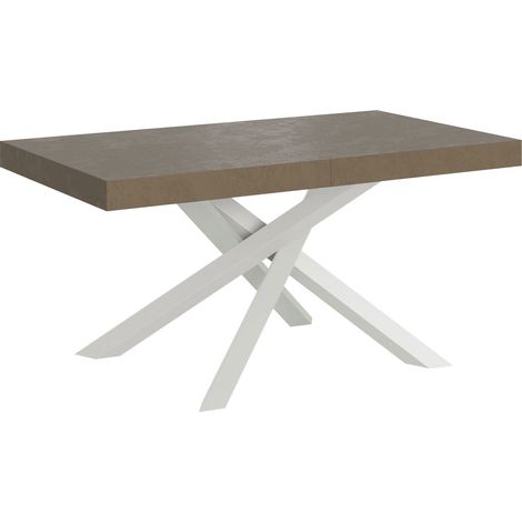 Table extensible Volantis gris tourterelle 160/420x90 cm avec pieds blancs