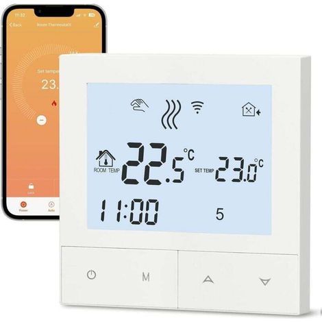 Termostato inteligente de calefacción, termostatos WiFi de pared inteligentes para calefacción con pantalla LCD para facilitar el control y la programación, TDS72WIFI-EP (1/4)