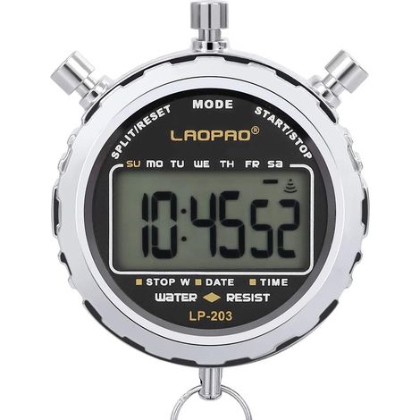 Chronomètre numérique étanche avec précision au 1/100e de seconde, réveil de poche avec grand écran LCD pour entraîneur de football, d'entraînement et de sport… (1/5)