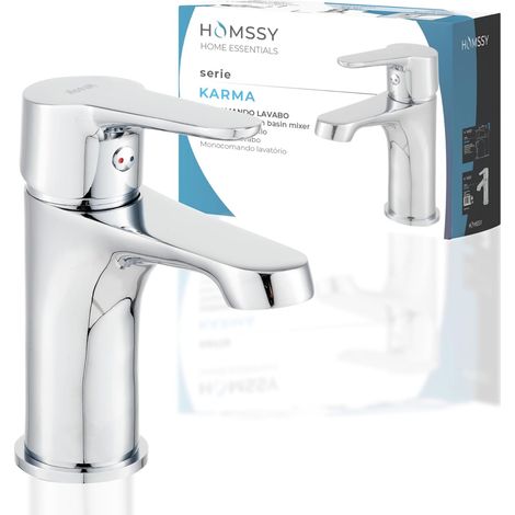 HOMSSY Grifo Monomando de Lavabo en Latón Cromado - Diseño Moderno, Fácil Instalación y Materiales de Alta Calidad para Baño (1/5)