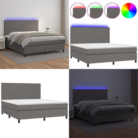 Sommier à lattes de lit avec matelas et LED Gris 180x200 cm - Lit Plateforme - Lit Design - Lit Moderne - Lit Capitonné - Lit Avec Rangement - Home & Living