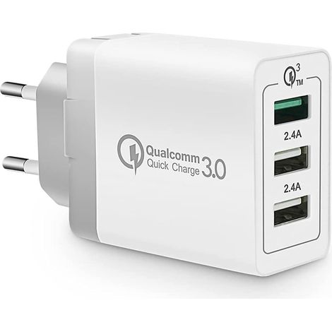 Chargeur USB universel 3 ports, adaptateur secteur mural USB (blanc UE)