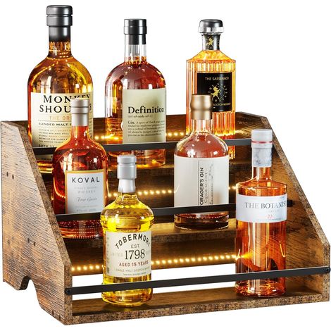 Étagère à vin 3 niveaux bois avec LED