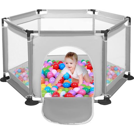 Yorking Baby Playpen von 6 Seiten mit Rundem Reißverschluss Tür Spielstift für Kleinkinder Playpen Baby (Grau)