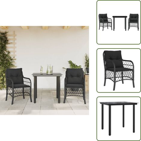 Coussin extérieur - vidaXL Ensemble de bistro 3 pcs avec coussins noir résine tressée - Résine tressée