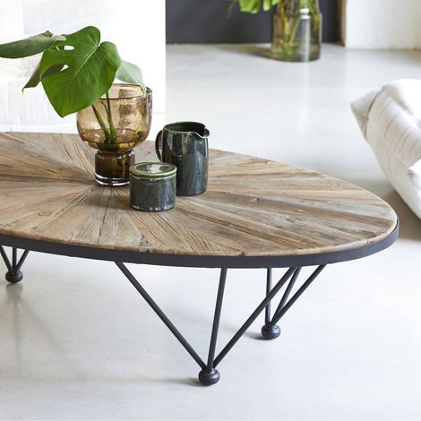 Table basse en métal et bois d'orme recyclé 140x80 Lancelot (1/5)
