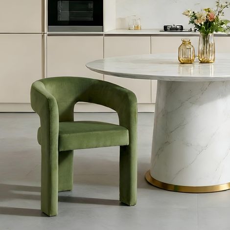 Wahson Velvet Dining Chair – Chic Curved Backrest Armchair for Kitchen, Living Room, Cafe, Green