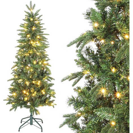 Sapin de Noël artificiel 150 cm, arbre de Noël slim avec 150 lumières 8 modes d'éclairage 431 branches articulées, vert (1/5)