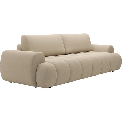 Vente-Unique – Canapé convertible 4 places en tissu beige – Dossier déhoussable – Coffre de rangement intégré – Longueur 263 cm – Fabrication éco-responsable (1/5)