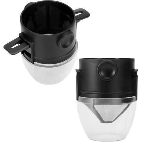 Vierta en la cafetera 2 filtros de café portátiles reutilizables de acero inoxidable sin papel para cafés de viaje. (1/4)
