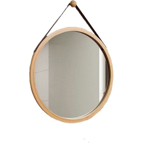 Miroir de salle de bain rond mural de 30 cm, miroir décoratif avec cadre en bois et crochets, convient pour une chambre ou un dressing. (1/5)